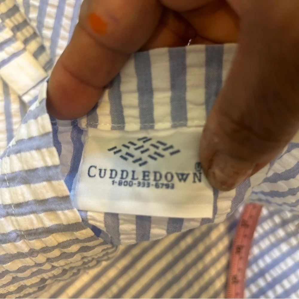 Cuddledown Sheet King Flat 100% Cotton Seersucker Blue Striped Portugal